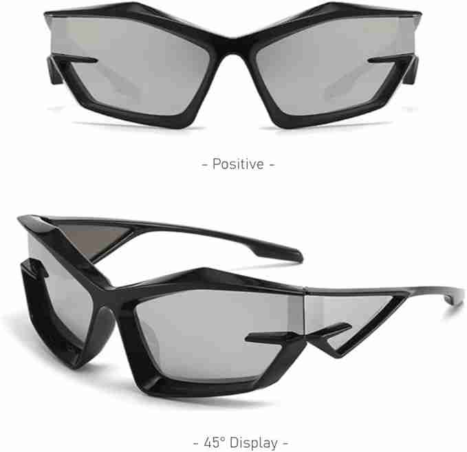 AUGEN Cool Futuristic Y2K Sunglasses Men Women Sports Wraparound Shield Cat Eye Glass Alien Space Shades (223-C2)