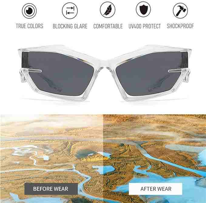 AUGEN Cool Futuristic Y2K Sunglasses Men Women Sports Wraparound Shield Cat Eye Glass Alien Space Shades (223-C3)