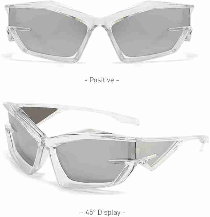 AUGEN Cool Futuristic Y2K Sunglasses Men Women Sports Wraparound Shield Cat Eye Glass Alien Space Shades (223-C4)