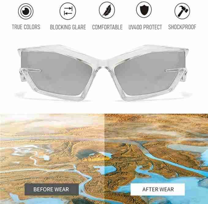 AUGEN Cool Futuristic Y2K Sunglasses Men Women Sports Wraparound Shield Cat Eye Glass Alien Space Shades (223-C4)