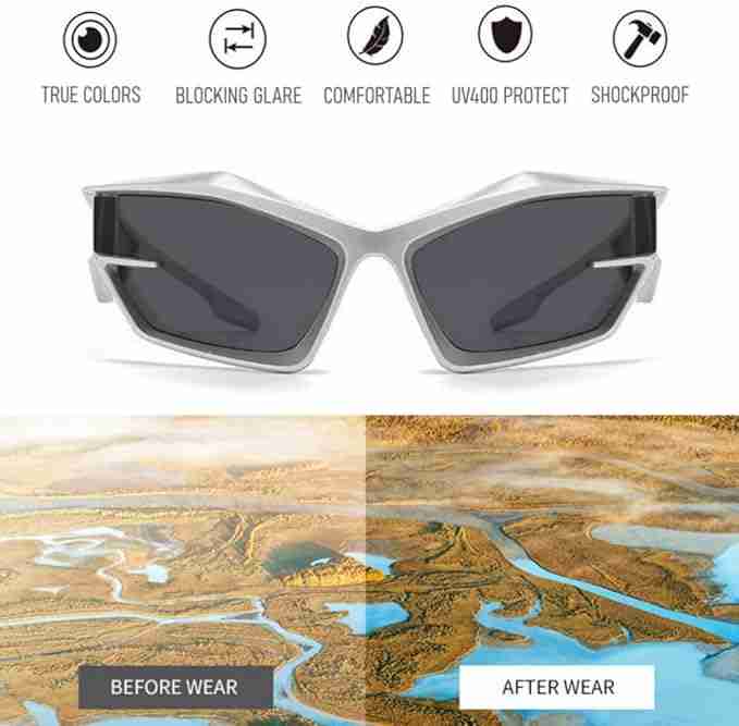 AUGEN Cool Futuristic Y2K Sunglasses Men Women Sports Wraparound Shield Cat Eye Glass Alien Space Shades (223-C5)