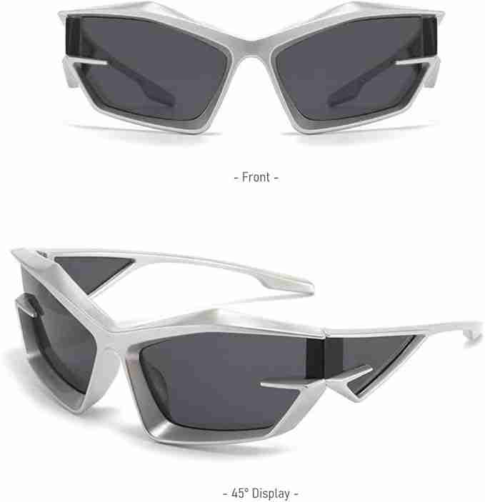 AUGEN Cool Futuristic Y2K Sunglasses Men Women Sports Wraparound Shield Cat Eye Glass Alien Space Shades (223-C5)