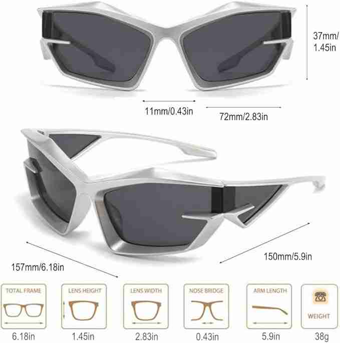 AUGEN Cool Futuristic Y2K Sunglasses Men Women Sports Wraparound Shield Cat Eye Glass Alien Space Shades (223-C5)