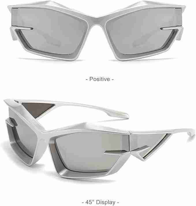 AUGEN Cool Futuristic Y2K Sunglasses Men Women Sports Wraparound Shield Cat Eye Glass Alien Space Shades (223-C6)