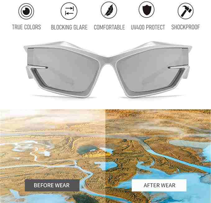 AUGEN Cool Futuristic Y2K Sunglasses Men Women Sports Wraparound Shield Cat Eye Glass Alien Space Shades (223-C6)