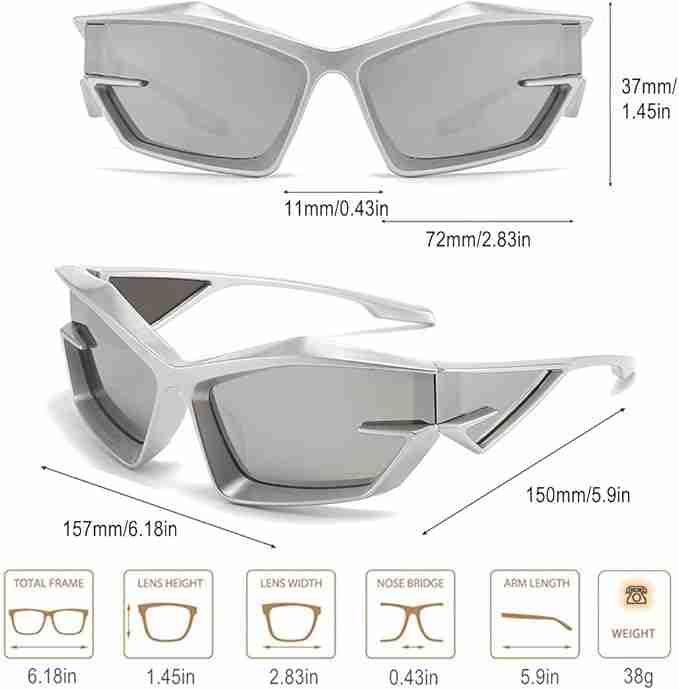 AUGEN Cool Futuristic Y2K Sunglasses Men Women Sports Wraparound Shield Cat Eye Glass Alien Space Shades (223-C6)