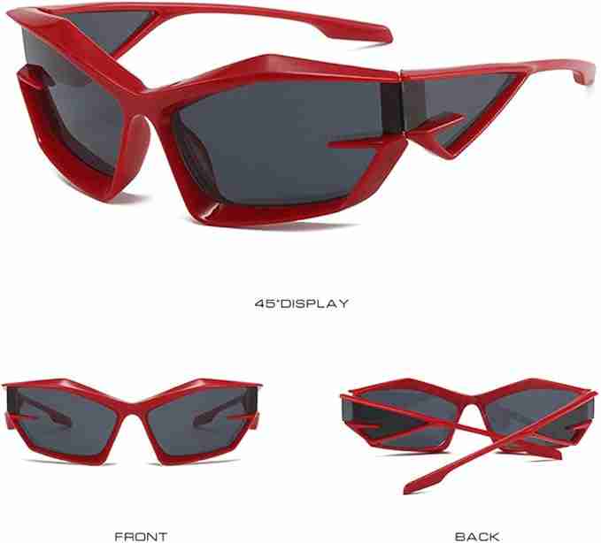 AUGEN Cool Futuristic Y2K Sunglasses Men Women Sports Wraparound Shield Cat Eye Glass Alien Space Shades (223-C7)