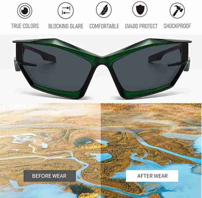 AUGEN Cool Futuristic Y2K Sunglasses Men Women Sports Wraparound Shield Cat Eye Glass Alien Space Shades (223-C8)