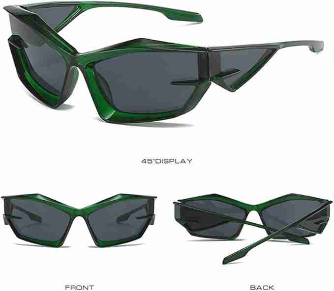 AUGEN Cool Futuristic Y2K Sunglasses Men Women Sports Wraparound Shield Cat Eye Glass Alien Space Shades (223-C8)