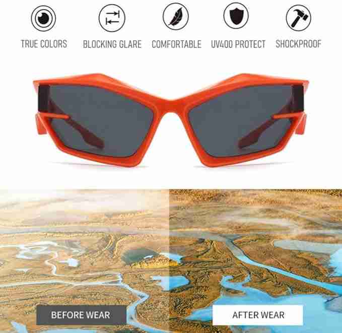 AUGEN Cool Futuristic Y2K Sunglasses Men Women Sports Wraparound Shield Cat Eye Glass Alien Space Shades (223-C9)