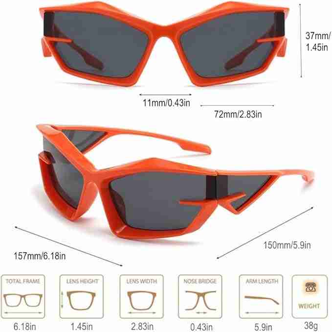 AUGEN Cool Futuristic Y2K Sunglasses Men Women Sports Wraparound Shield Cat Eye Glass Alien Space Shades (223-C9)