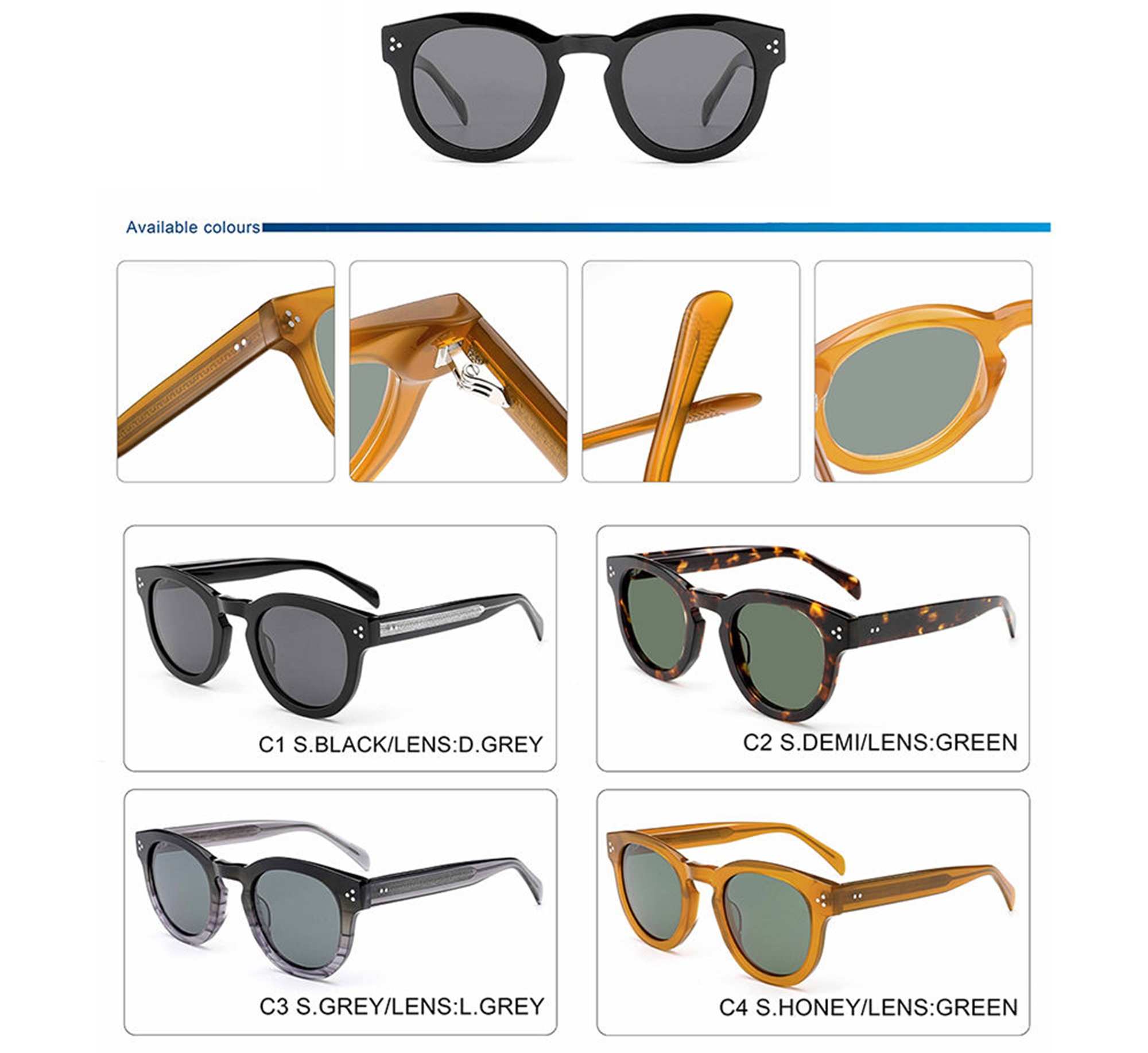 AUGEN Polarized Sunglasses for Men & Women | Acetate Frame | 2025 Trendy Round Sunglasses | UV Protection & HD Polarized Lenses | Unisex Eyewear for All Face Shapes (M234-C3)