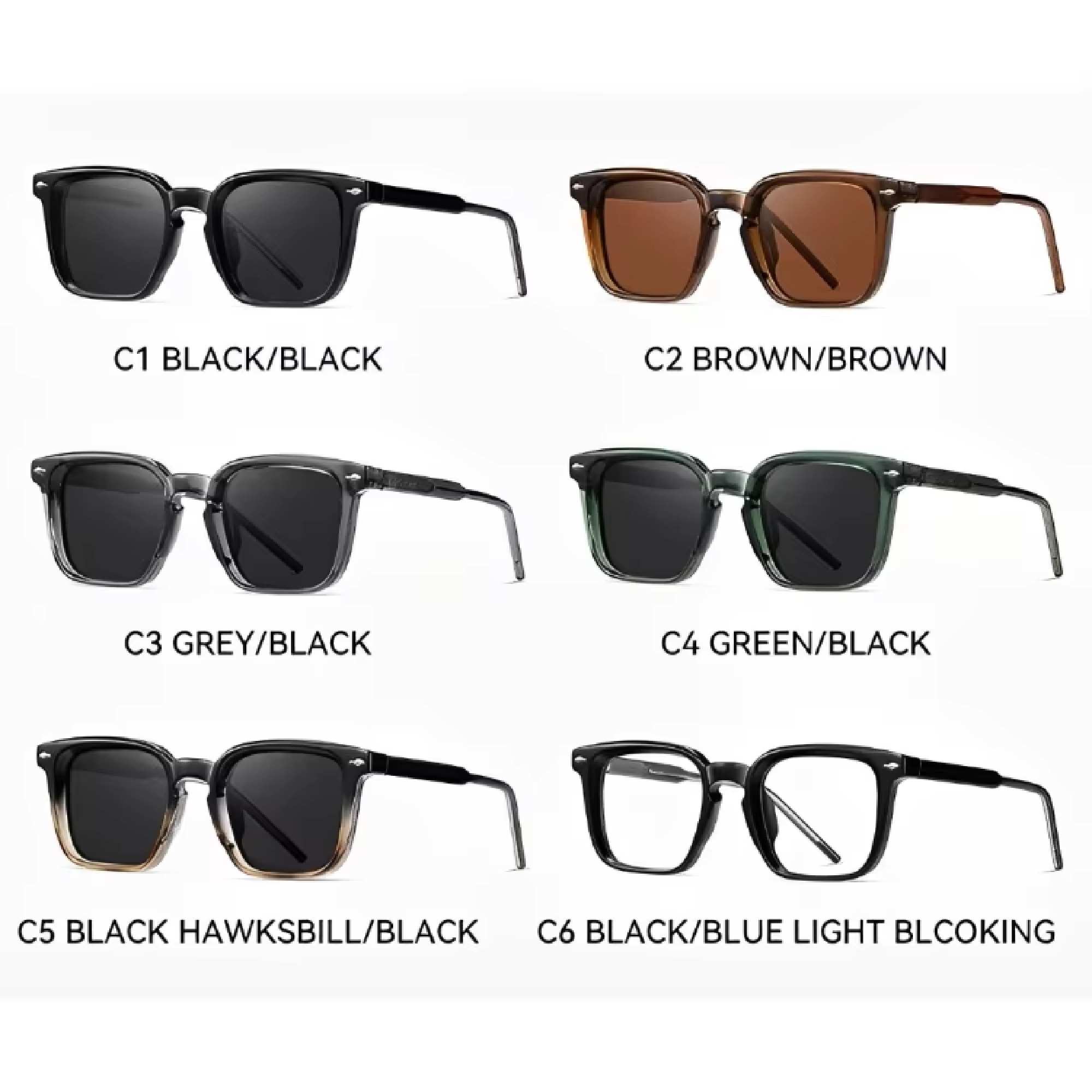 AUGEN Polarized Square Sunglasses for Men | Stylish UV Protection Eyewear with Anti-Slip Temple & 5-Barrel Hinge | Premium Frame for Outdoor, Travel, Driving  (M241-C3)