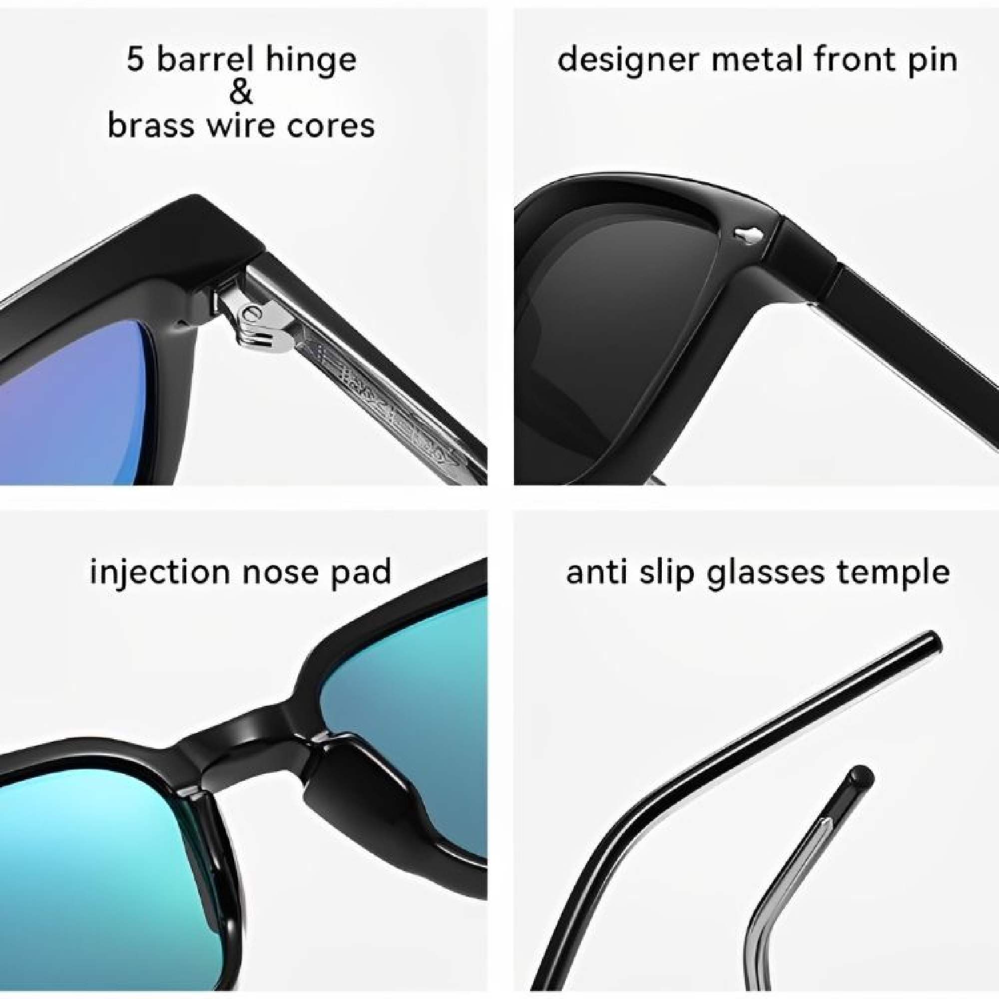 AUGEN Polarized Square Sunglasses for Men | Stylish UV Protection Eyewear with Anti-Slip Temple & 5-Barrel Hinge | Premium Frame for Outdoor, Travel, Driving  (M241-C3)