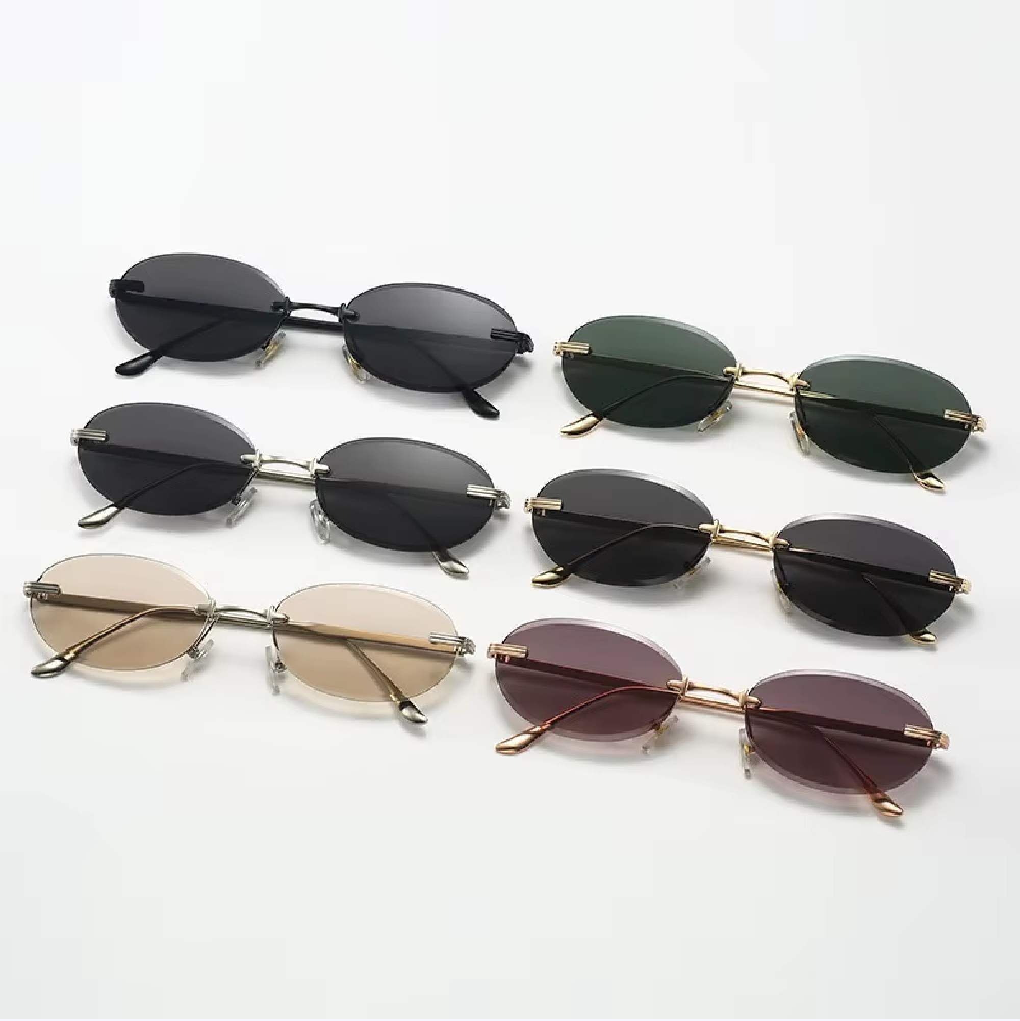AUGEN Retro Oval Rimless Sunglasses for Men & Women | UV400 Protection | Lightweight Vintage Metal Frame Stylish Shades | Trendy Unisex Eyewear for Travel, Beach, Driving (M242-C2)