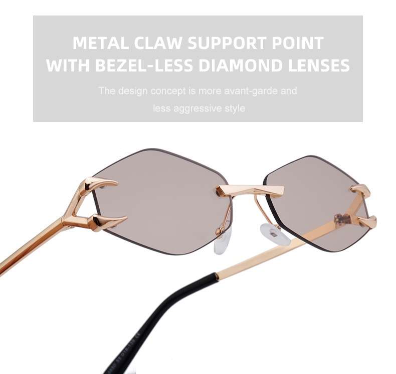 AUGEN Frameless Diamond Lens Sunglasses for Women & Men – Claw Design Luxury Shades, Adjustable Nose Pads, Lightweight Metal Frame, Trendy Geometric UV400 Fashion Eyewear (M251-C2)