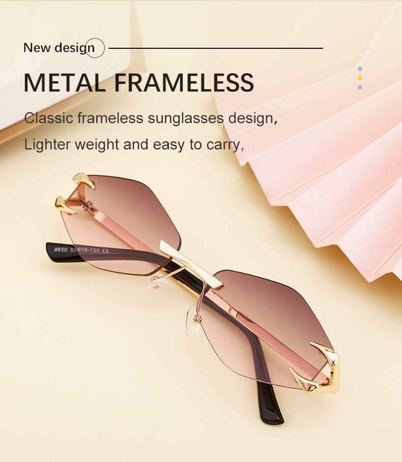 AUGEN Frameless Diamond Lens Sunglasses for Women & Men – Claw Design Luxury Shades, Adjustable Nose Pads, Lightweight Metal Frame, Trendy Geometric UV400 Fashion Eyewear (M251-C2)