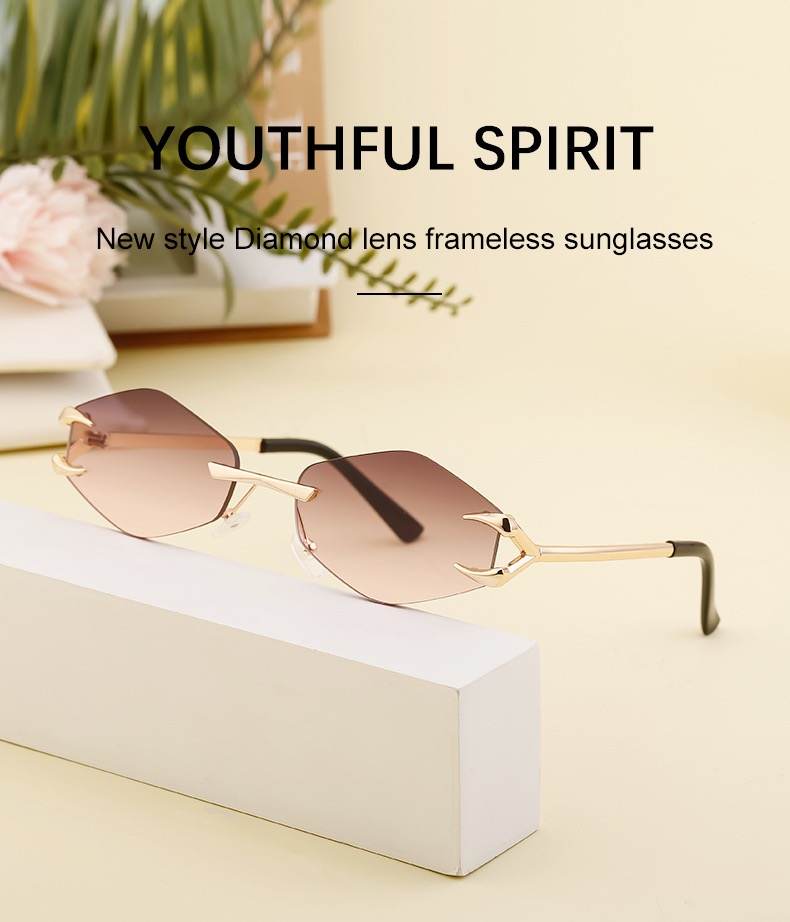 AUGEN Frameless Diamond Lens Sunglasses for Women & Men – Claw Design Luxury Shades, Adjustable Nose Pads, Lightweight Metal Frame, Trendy Geometric UV400 Fashion Eyewear (M251-C5)