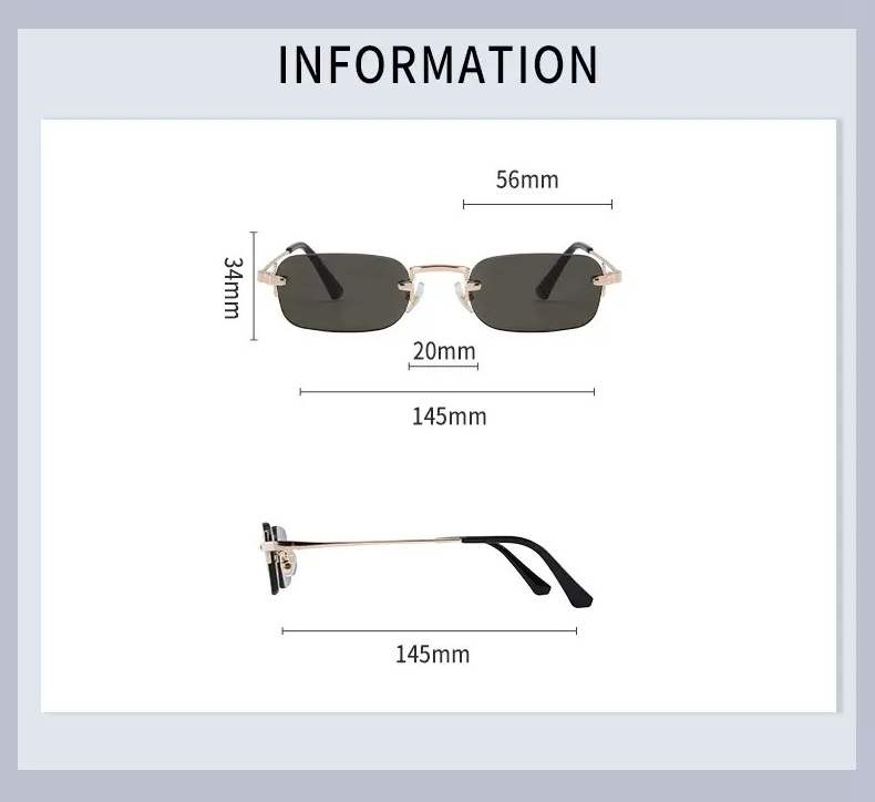 AUGEN Ultra-Light Rimless Rectangle Sunglasses for Men & Women | 24g Slim Metal Frame | UV400 Protective Eyewear (M259-C3)