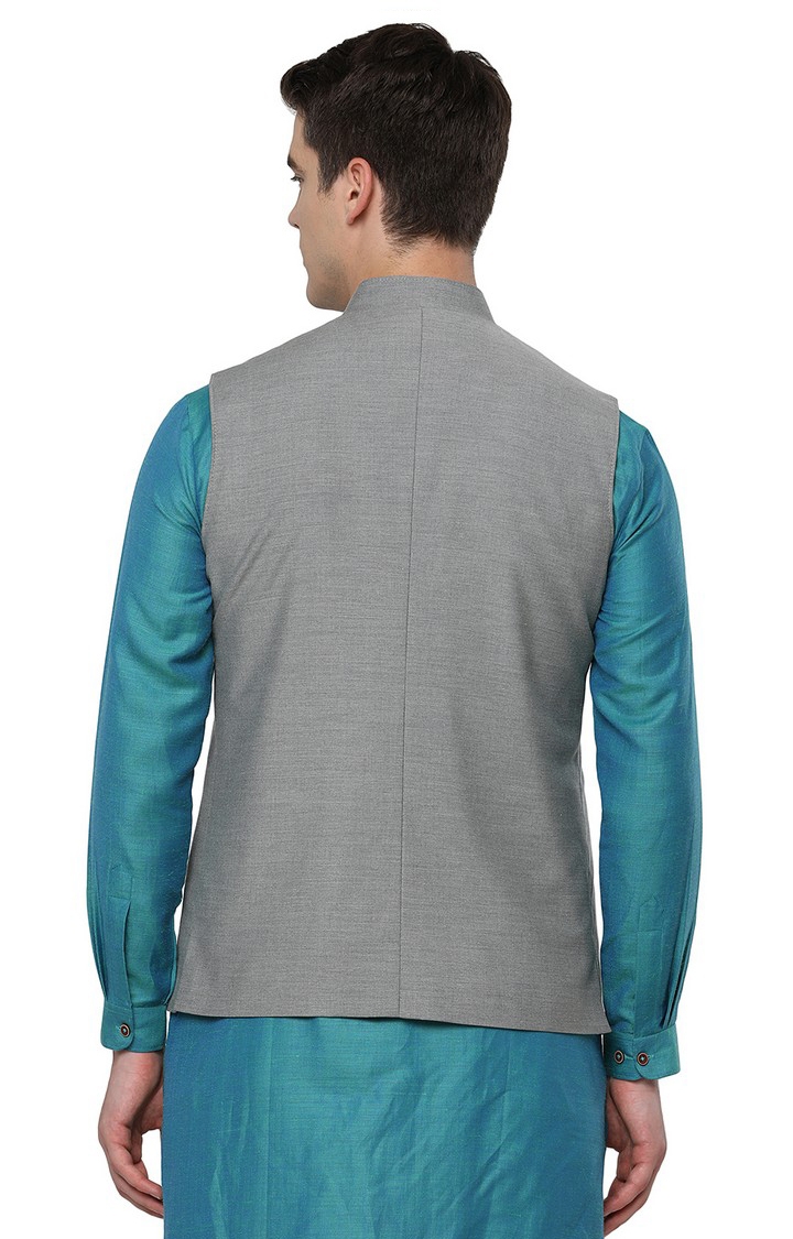 JadeBlue | MJK217-GRAY PLAIN Men's Grey Wool Solid Ethnic Jackets 2
