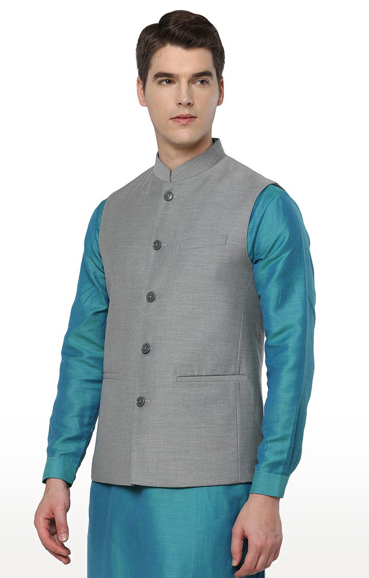 JadeBlue | MJK217-GRAY PLAIN Men's Grey Wool Solid Ethnic Jackets 1