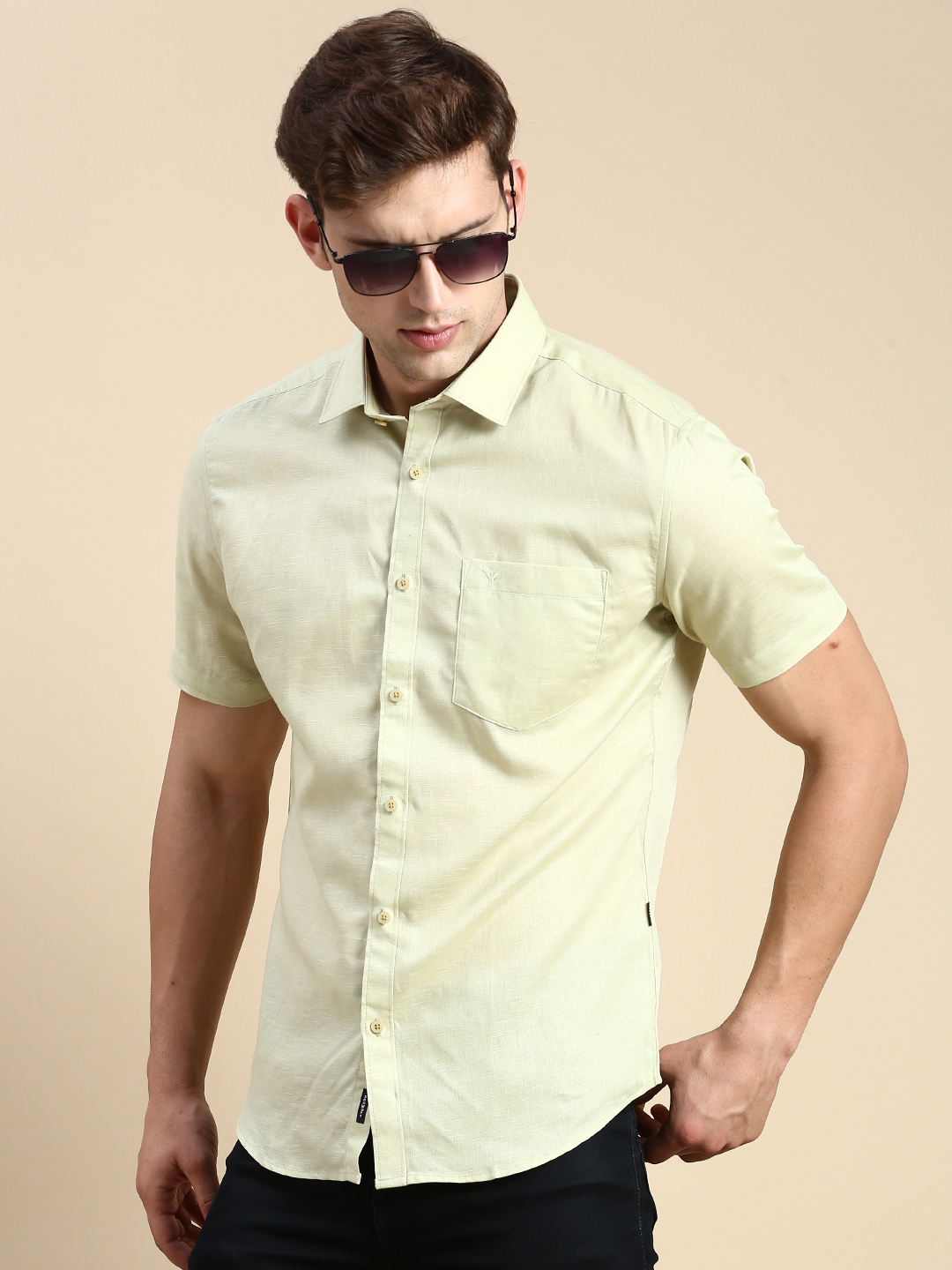 Showoff | SHOWOFF Men's Spread Collar Sea Green Slim Fit Solid Shirt 0
