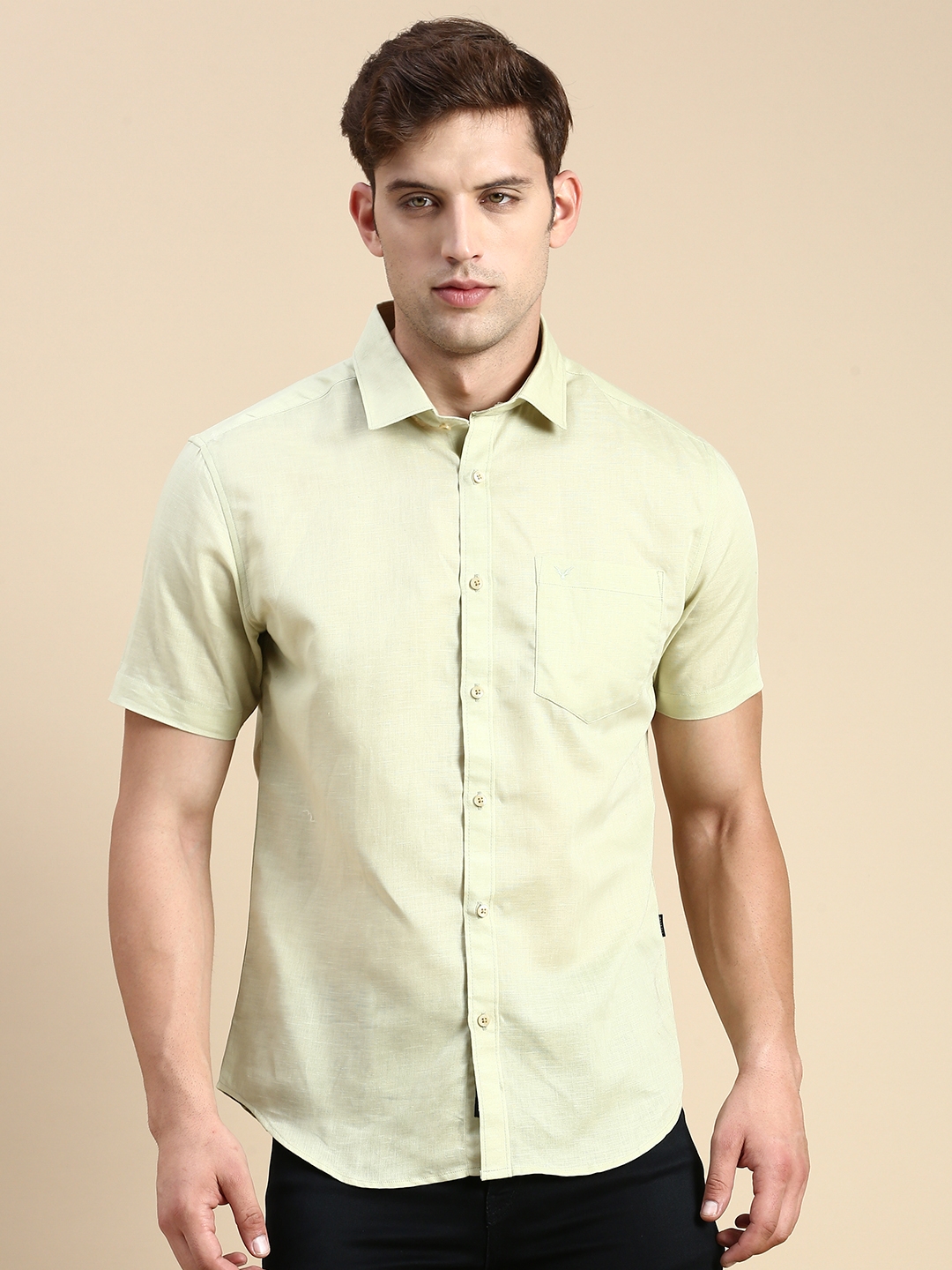 Showoff | SHOWOFF Men's Spread Collar Sea Green Slim Fit Solid Shirt 1