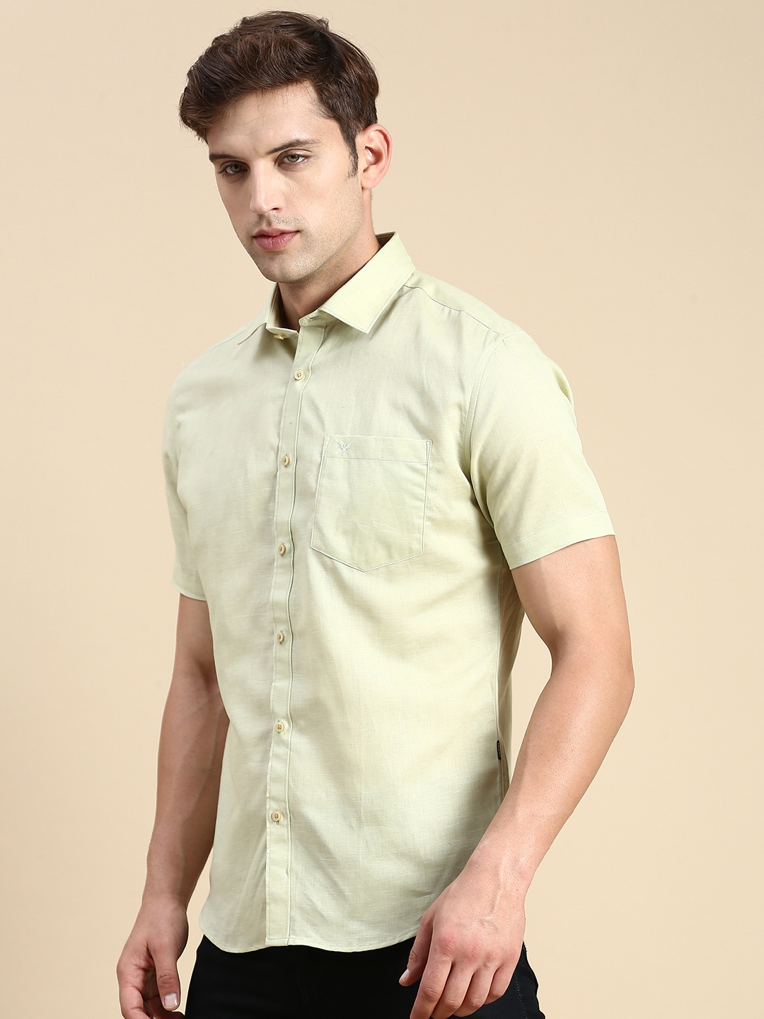 Showoff | SHOWOFF Men's Spread Collar Sea Green Slim Fit Solid Shirt 2