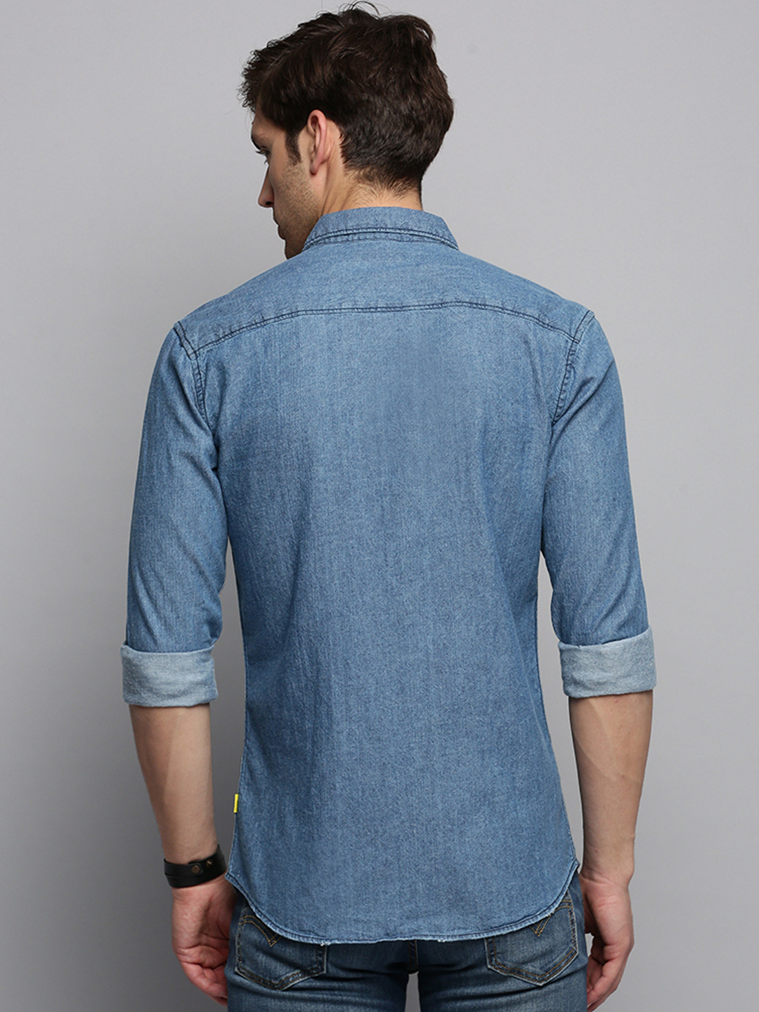 SHOWOFF Men's Spread Collar Solid Blue Classic Shirt