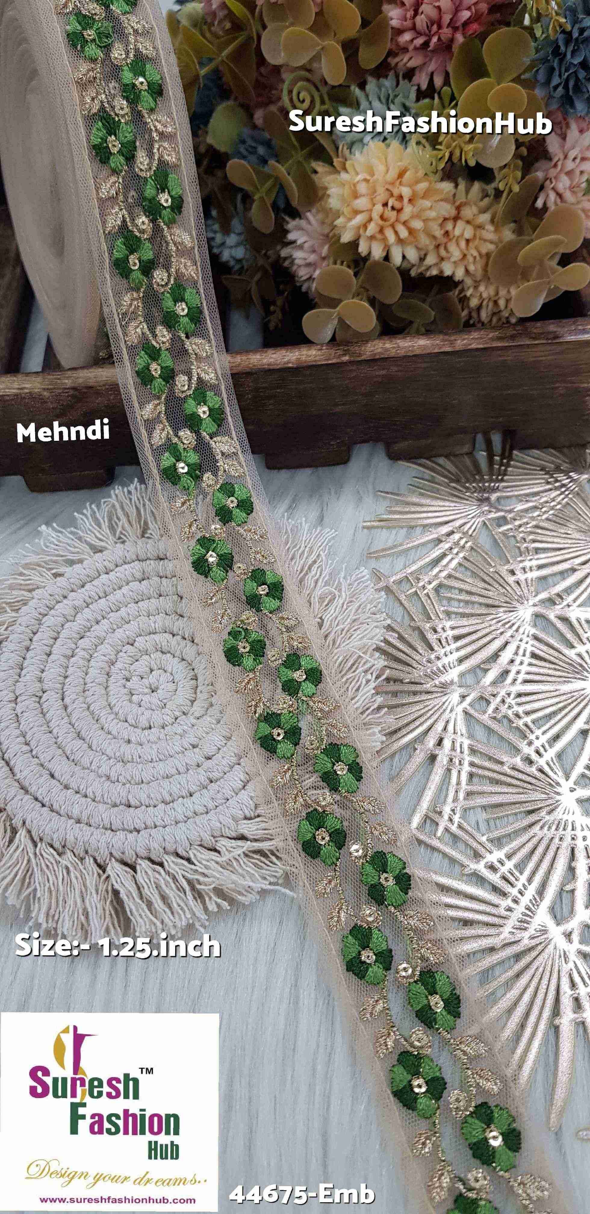 Dual Tone Mhendi Embroidered Net Lace
