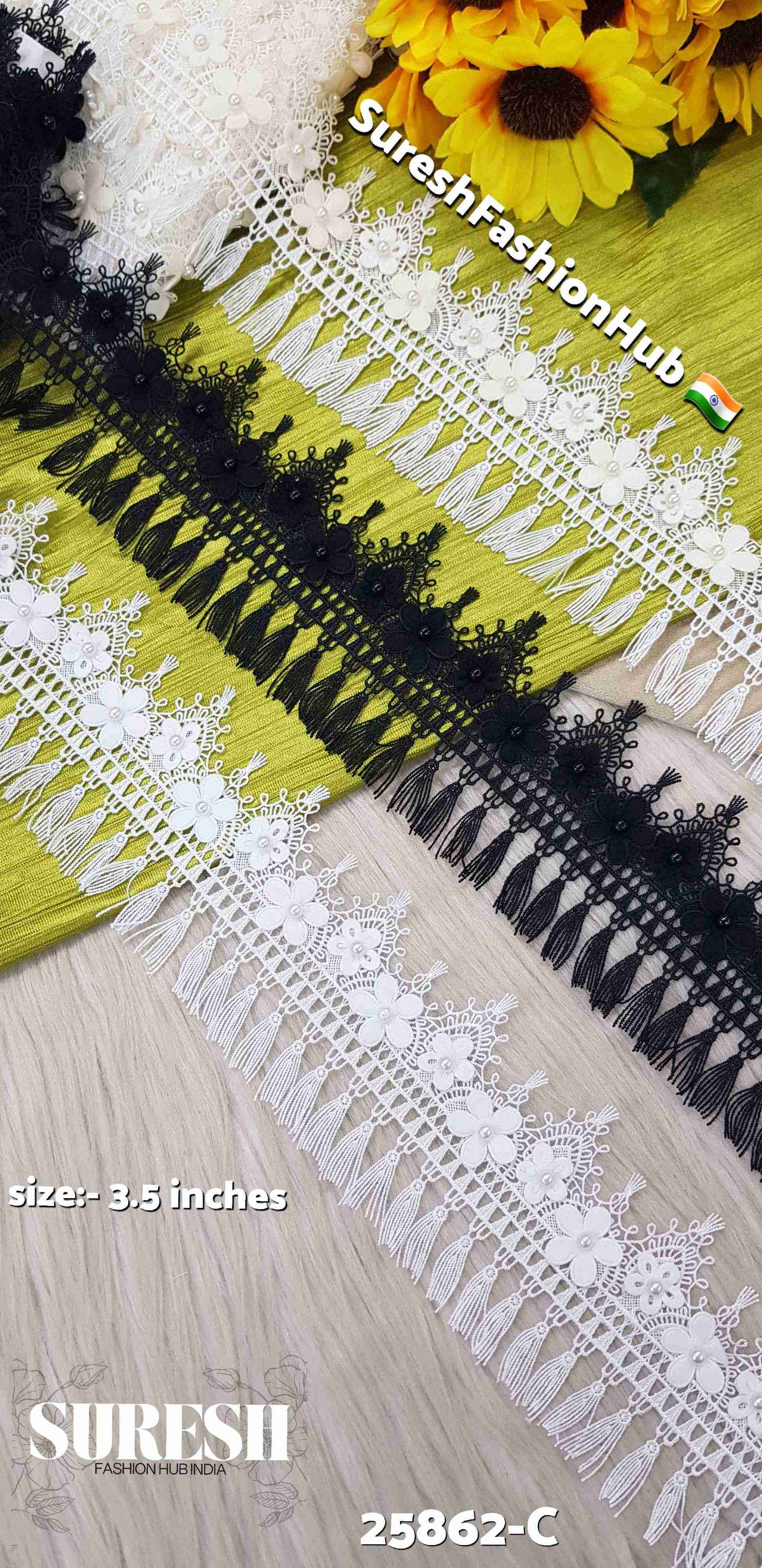 Black GPO Tassel Applique Pearl Lace