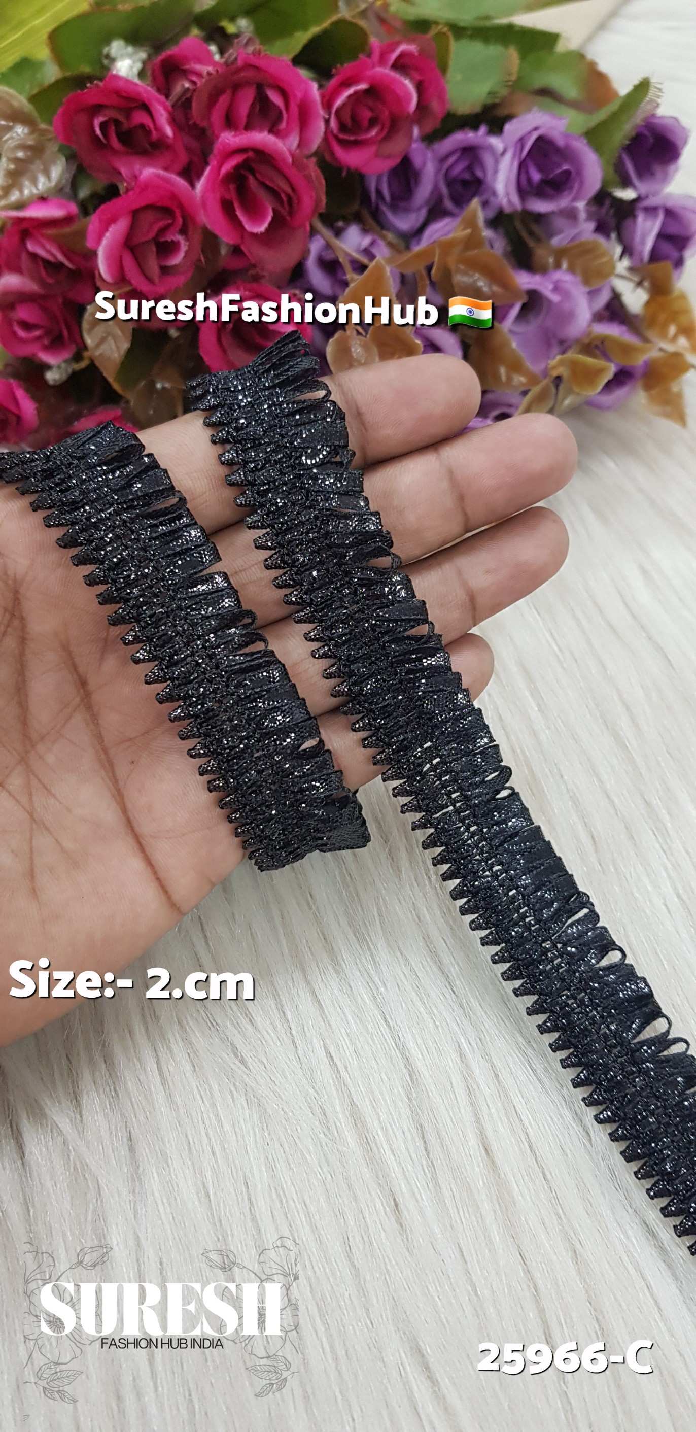 25966-C Black Gota Patti Samosa Jhalar Lace – 2 cm