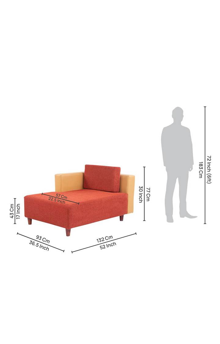 neudot Hailey Duet Fabric 1 Seater Right Aligned Lounger | L Shape | RHS | Comfortable Sofa Dual Color | Living Room | Bed Room | Floral Cider Orange Colour