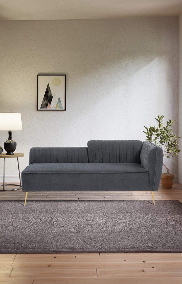 neudot Diva RHS Sofa Chaise Lounger with Golden Legs for Living Room|Bedroom|2 Person Sofa|Diwan|Premium Fabric | Solid Wood Frame|2 Seater (Colour : Graphite Grey (DIY))