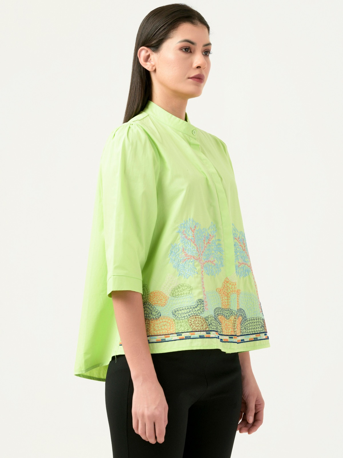 Albion Women Smart Premium P Green Blouson Top