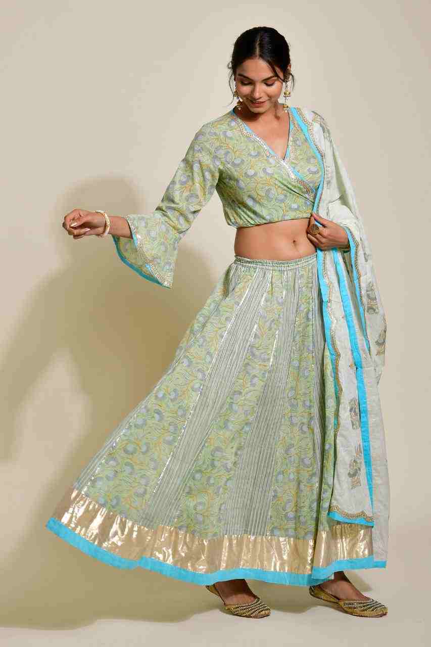 Light Green Skirt Set of 3 - Ethnic Wear for Women by Naksh