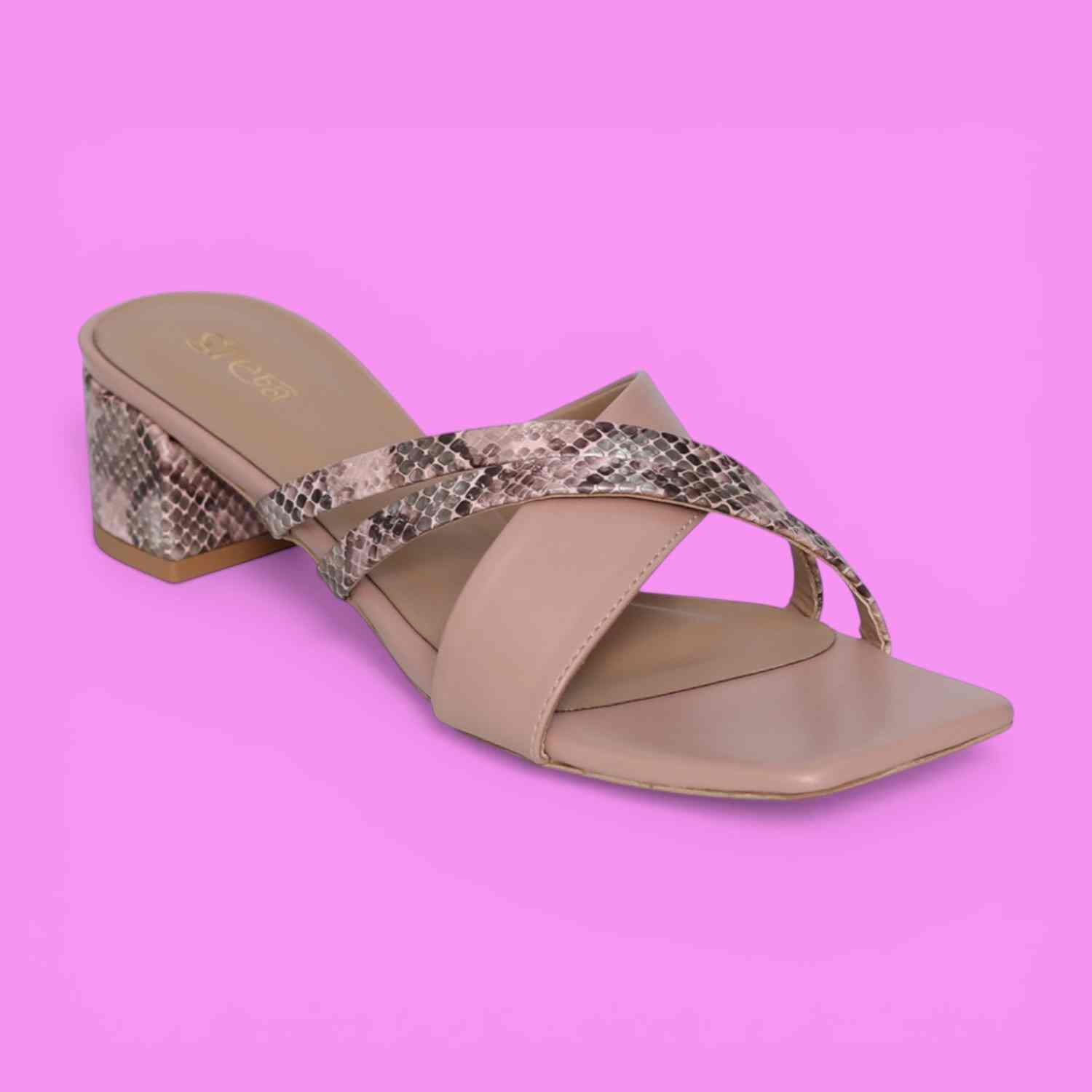 greta | Women Nude Viper Block Heels|0