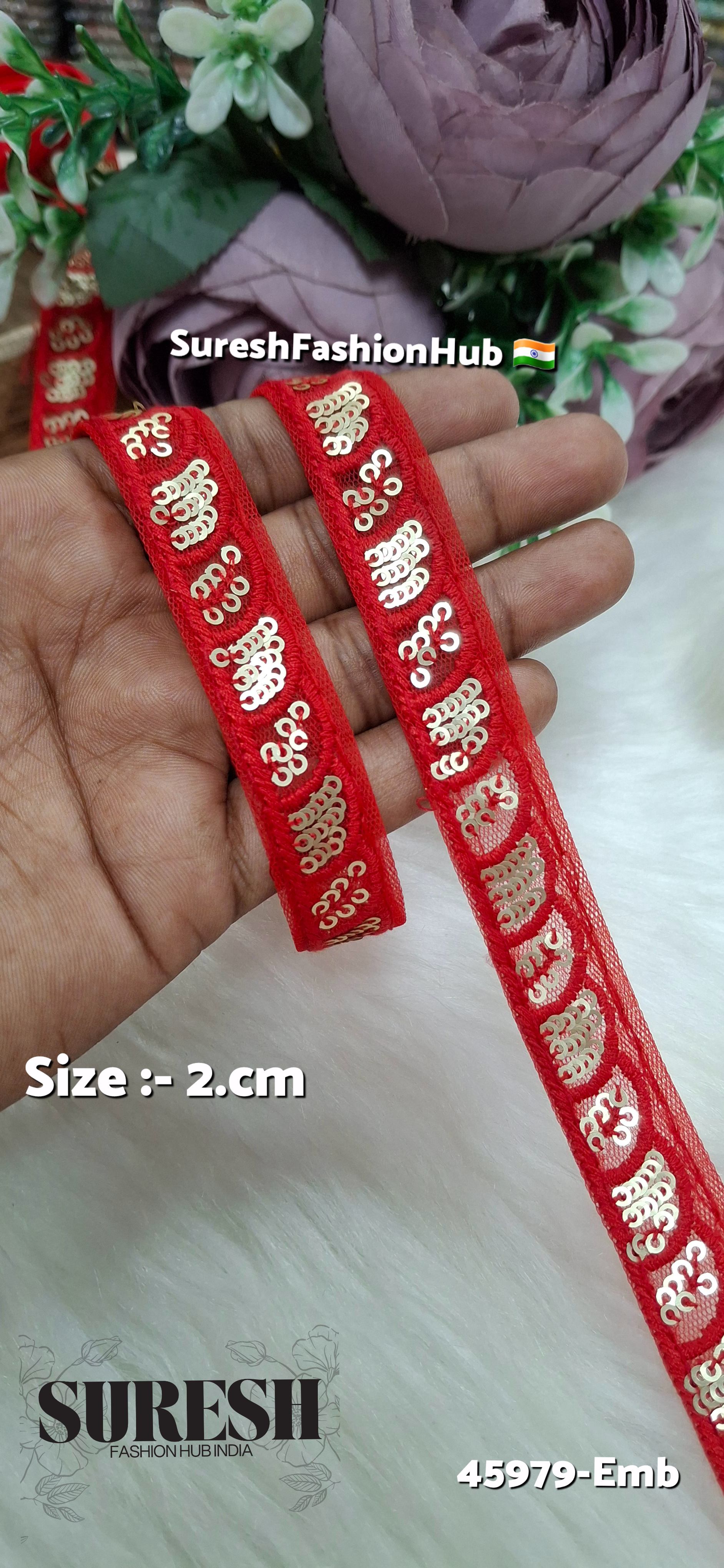 Red Tone-on-Tone Net Embroidery Lace