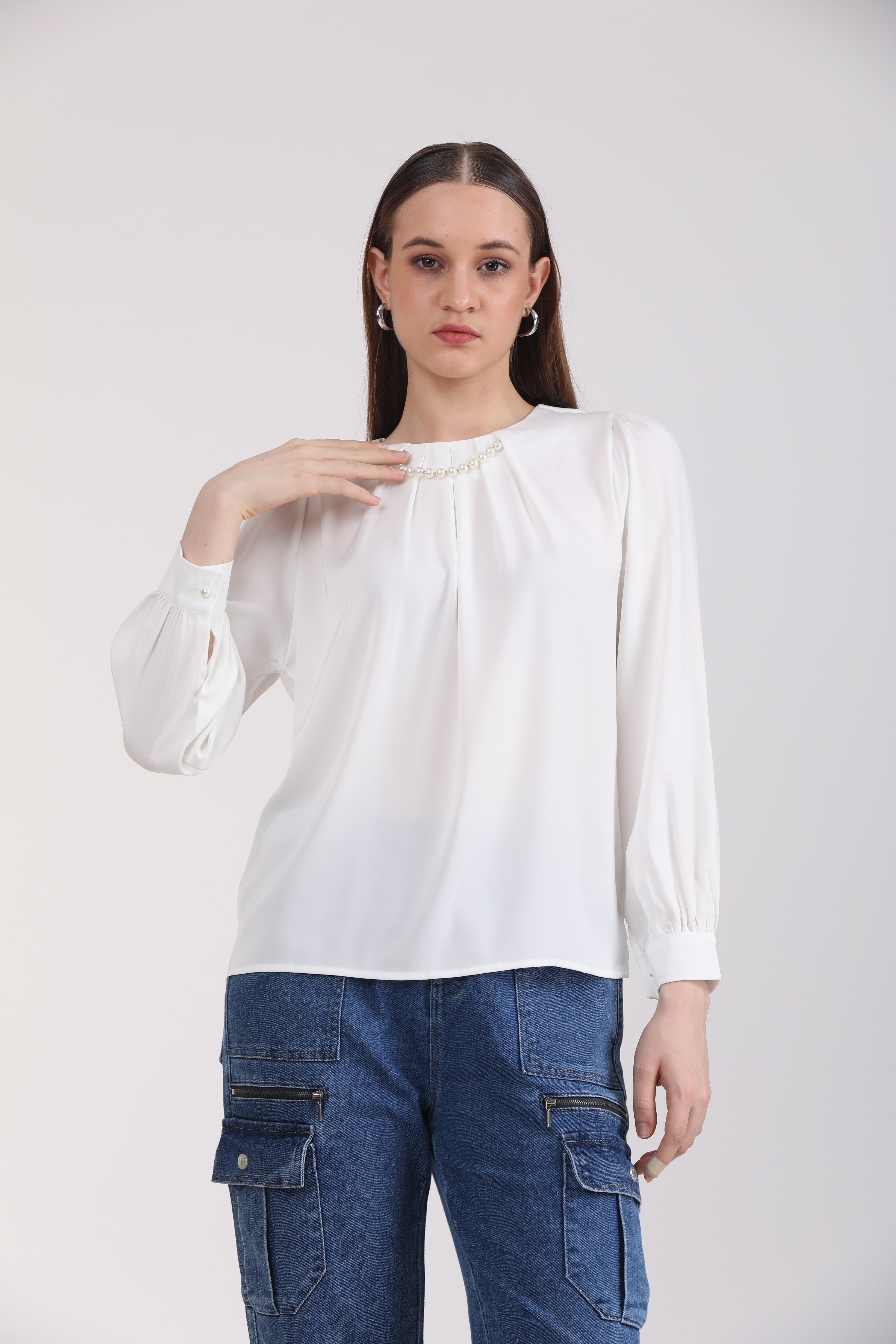 Albion Women White Blouson Top
