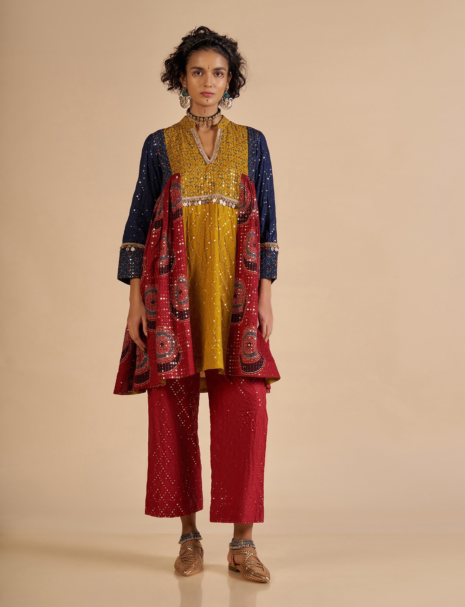Ajrakh Embroidered Kurta