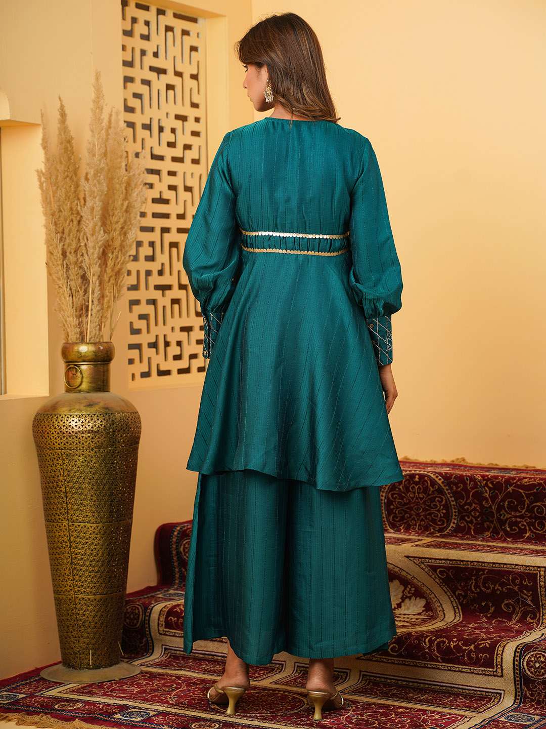TEAL SILK FLAERD CO-ORD SET