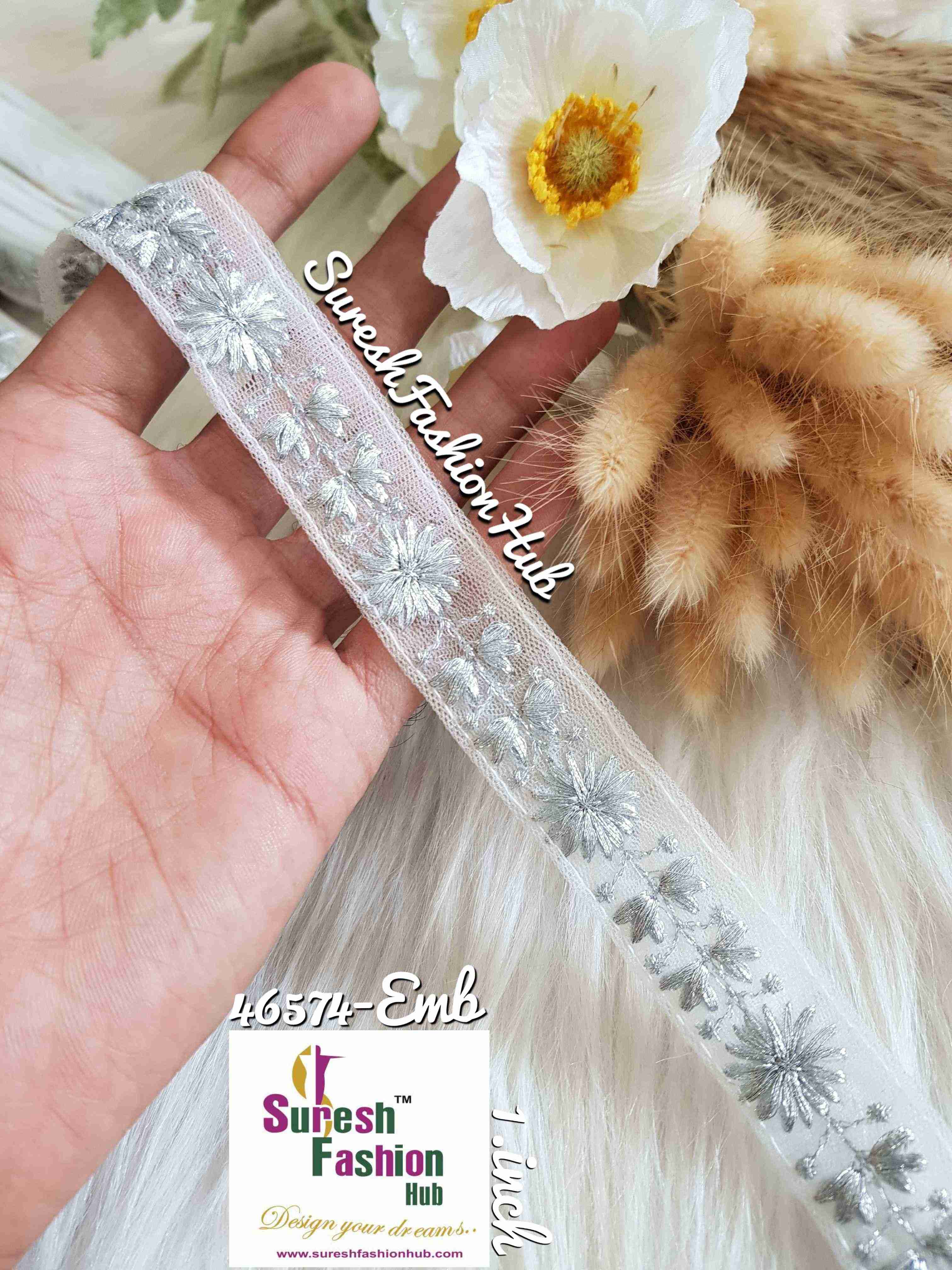 Silver Petal Floral Embroidery Lace