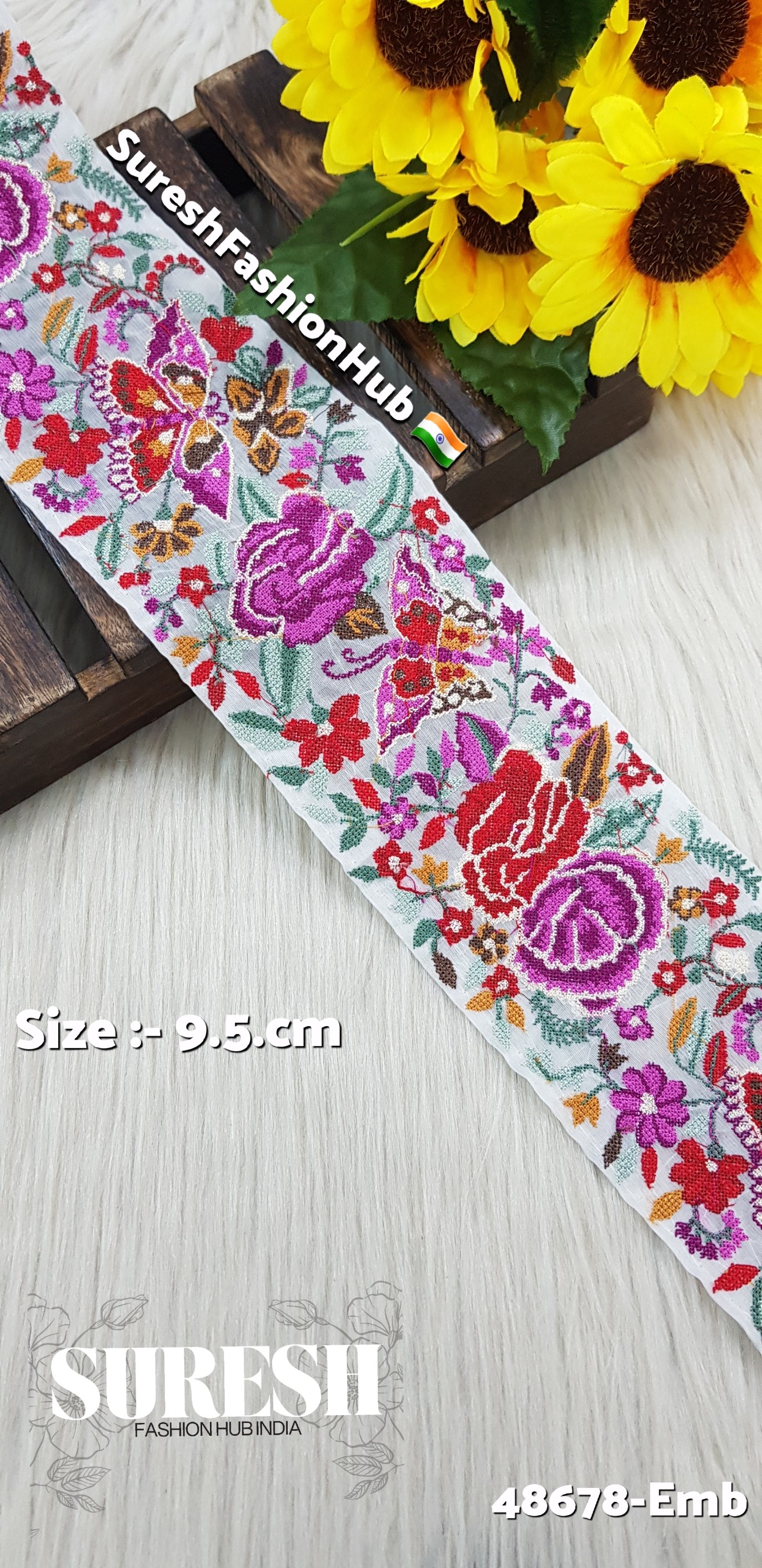 48678-Emb Color No 1 Cross Stitch Butterfly & Flower Border
