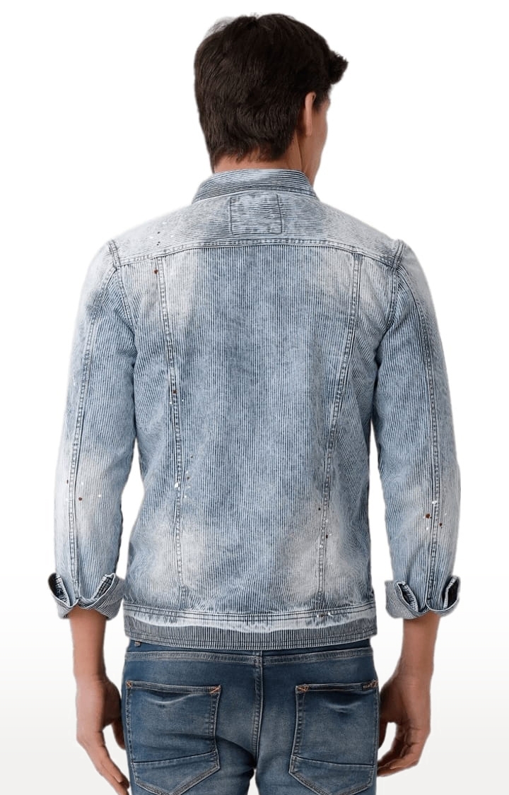 Voi Jeans | Men's Ice Blue Cotton Textured Denim Jacket 2
