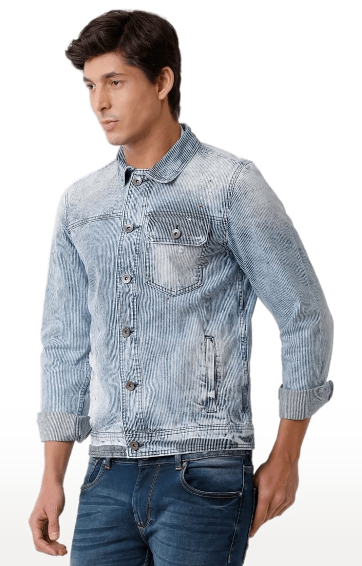 Voi Jeans | Men's Ice Blue Cotton Textured Denim Jacket 1