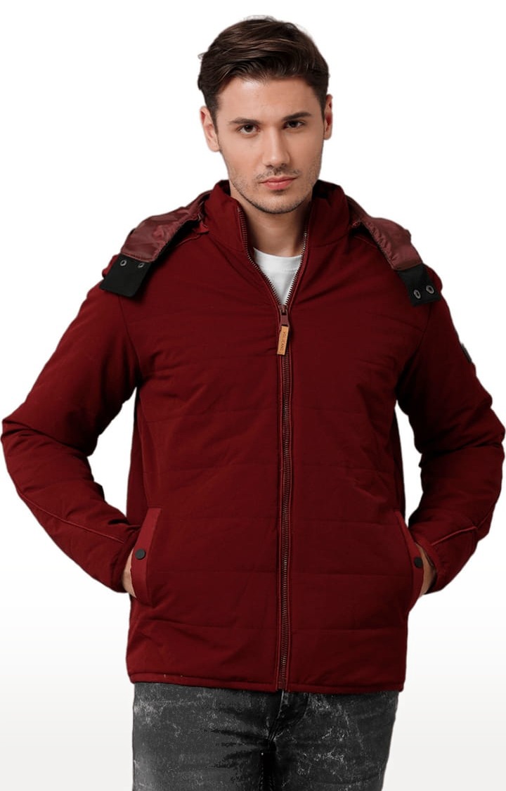 Men's Maroon Cotton Solid Bomber Jacket