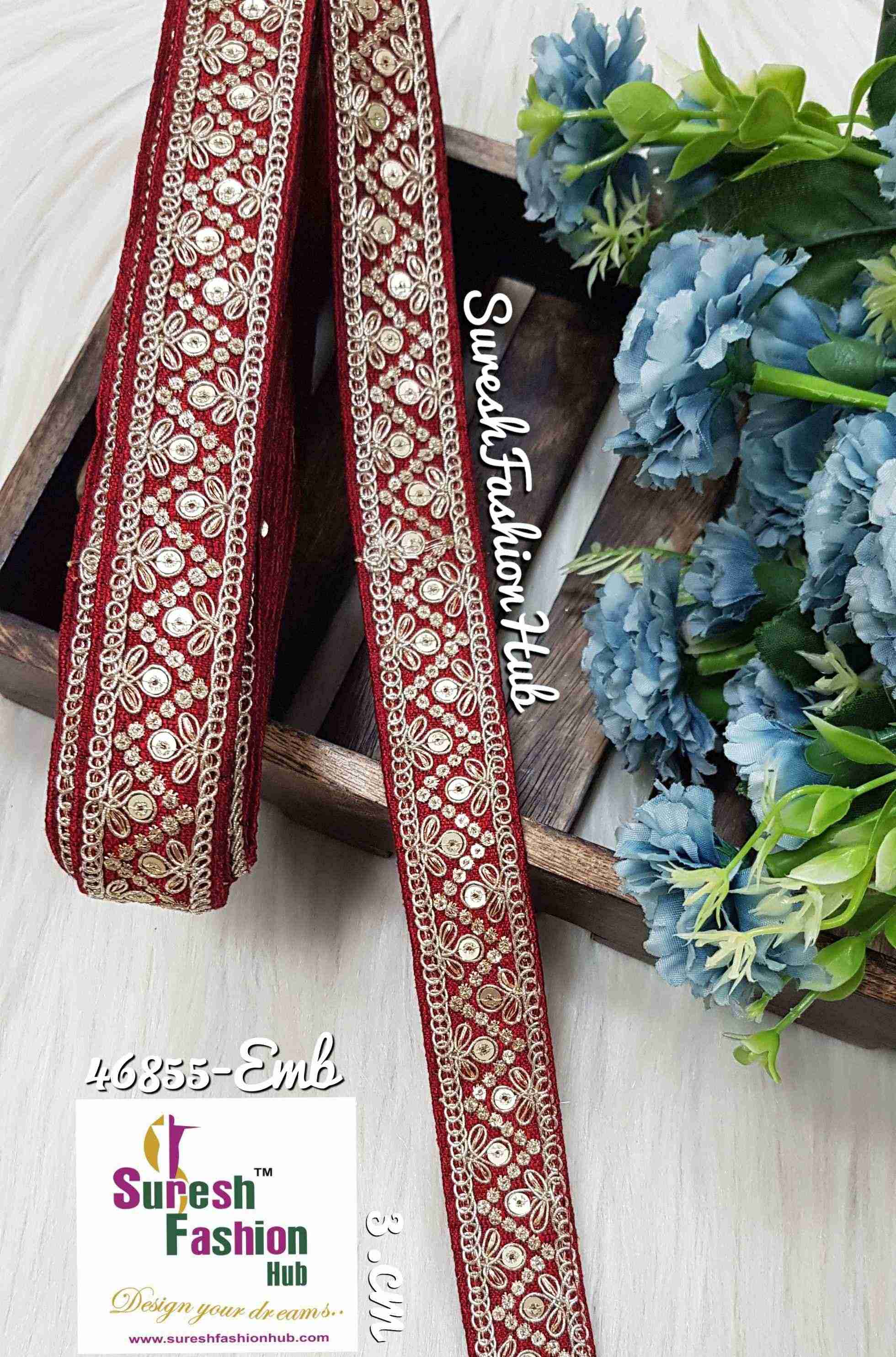 Golden Sequin With Zari Splendor Maroon  Borders Laces