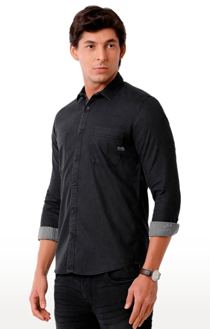 Voi Jeans | Men's Black Cotton Solid Casual Shirt 2
