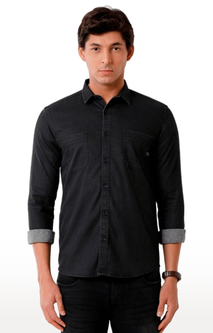 Voi Jeans | Men's Black Cotton Solid Casual Shirt 0