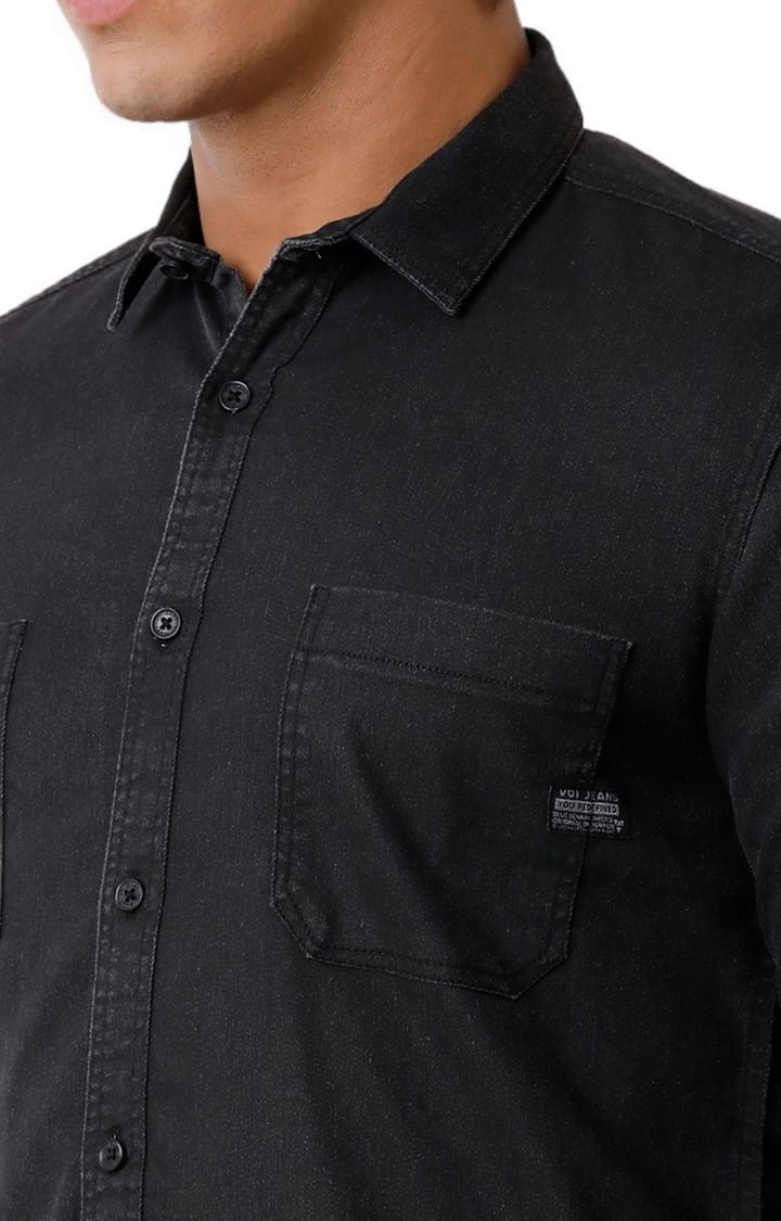 Voi Jeans | Men's Black Cotton Solid Casual Shirt 4
